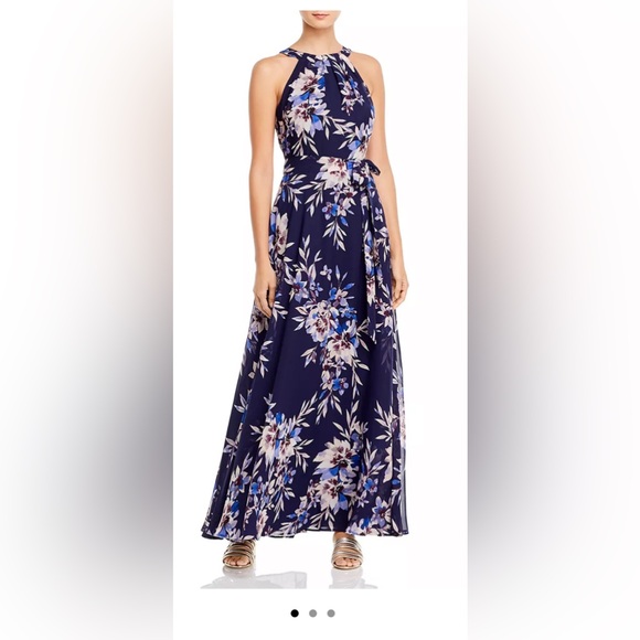 Eliza J Dresses & Skirts - Eliza J Floral Halter Maxi Dress Navy Blue | Size 8 | Long, Formal